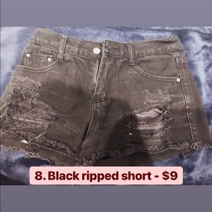 Black ripped denim short